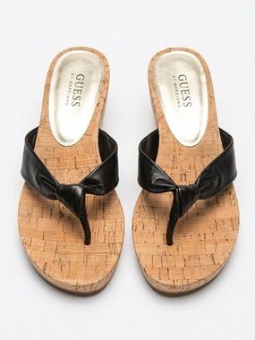 Guess Sandals by MARCIANO Wedge Leather Flip Flops Cork Soles H2” Black 9